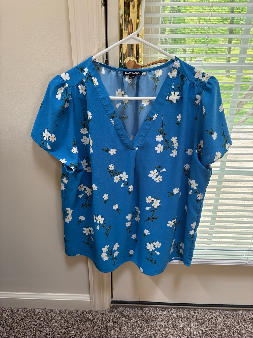 Hilary Radley Blue Floral V-Neck Blouse